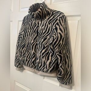 NWT Pink Rose Zebra Print Fleece Bomber Jacket small